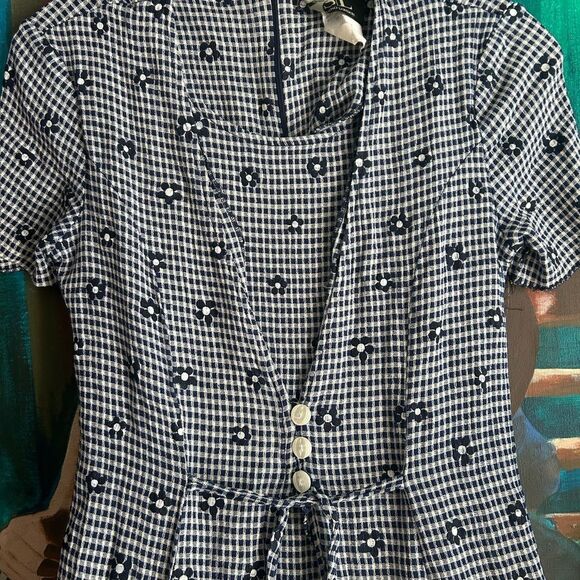 Vintage Studio London Blue and White Boho Floral Checkered Maxi Dress M - Picture 6 of 16